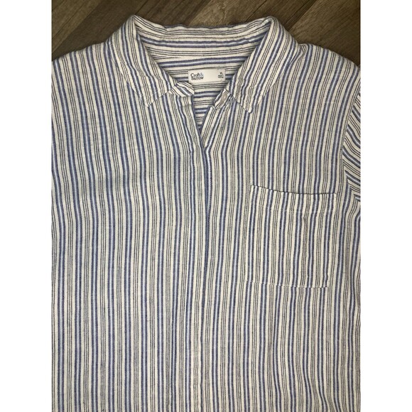 Croft & Barrow Woman Blue Linen Blend Stripes Short Sleeve Shirt Blouse XL - Picture 2 of 10